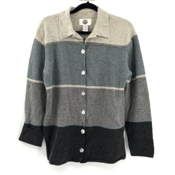 NATURAL INSTINCTS Cardigan Sweater Lambswool Angora Striped Knit Women M Layer - Picture 1 of 7
